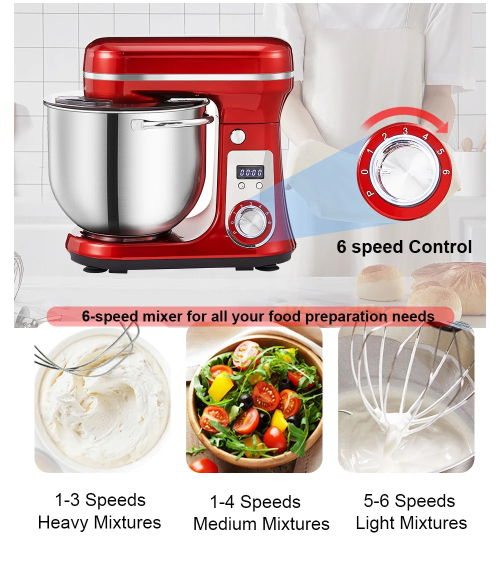 BioloMix Batidora de pie para alimentos de cocina, licuadora, motor silencioso, batidor de huevos y crema, amasadora de masa, 6 velocidades, 1200 W, 6 L, CC