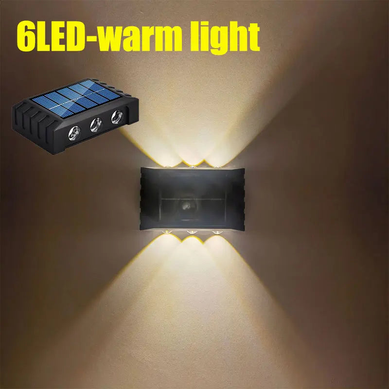 Lámpara Solar de pared de 4/6/8/10LED, decoración de calle para patio, luz impermeable para exteriores, iluminación luminosa arriba y abajo, lámpara de paisaje de jardín