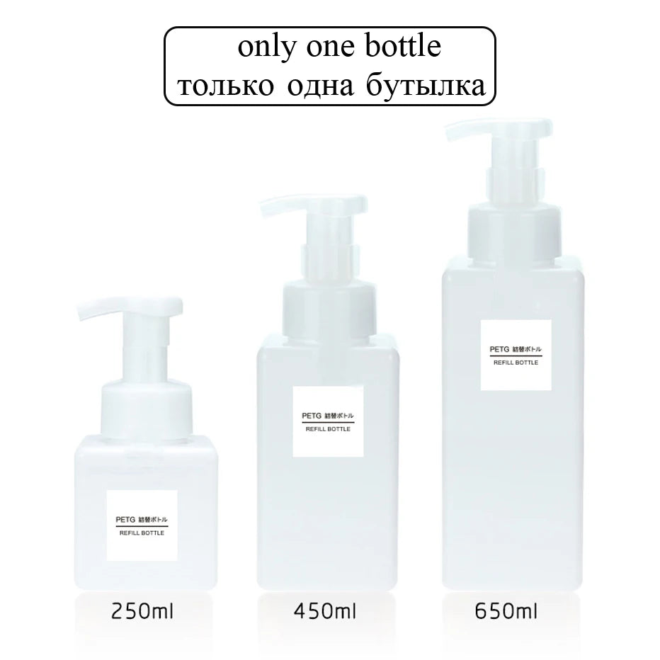 Dispensador de jabón espumoso vacío, desinfectante de manos para baño, champú, loción de lavado corporal, botella con bomba rellenable, contenedor de espuma