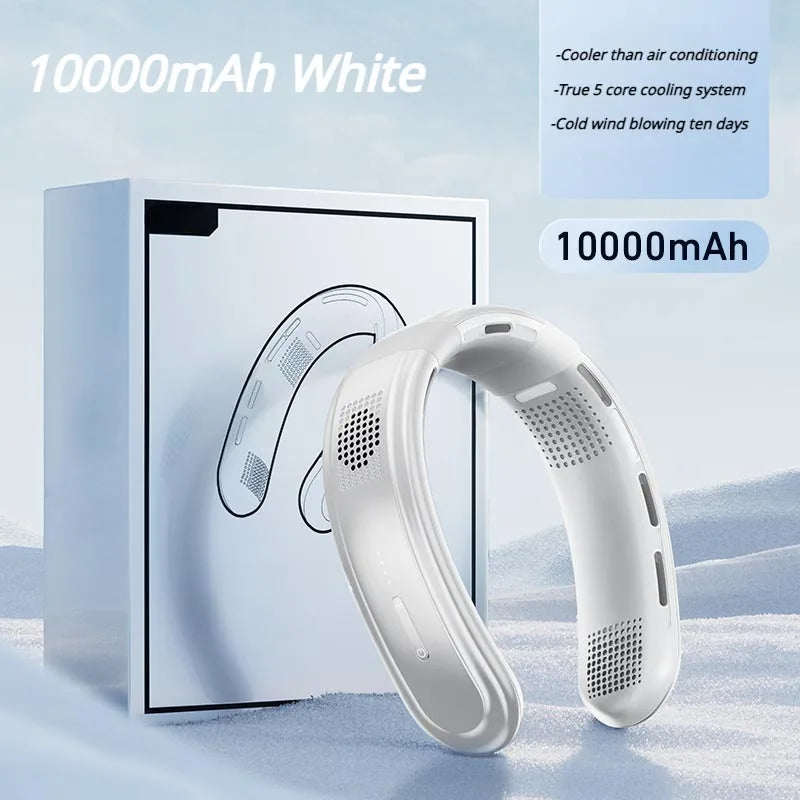 Ventilador de cuello portátil recargable, miniventilador de 3 velocidades, silencioso, eléctrico, para exteriores, hogar, Camping, 10000mAh