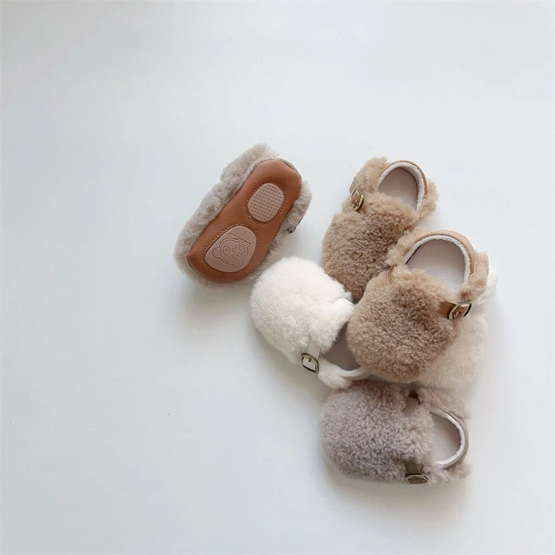 Otoño Invierno, zapatos para bebés, niños y niñas, zapatos gruesos de felpa para bebés, zapatos cómodos de suela blanda para niños pequeños, zapatos para caminar