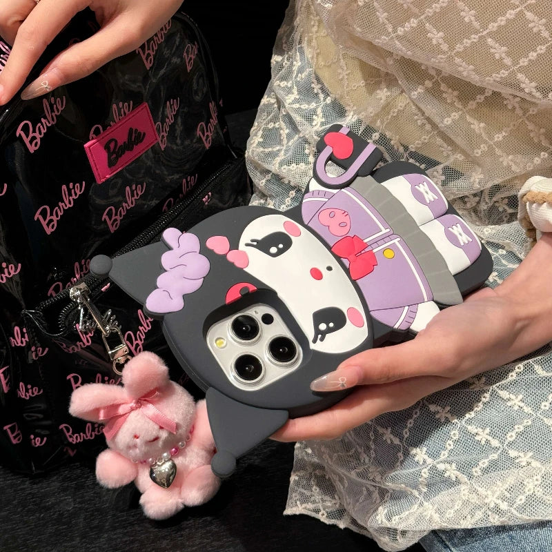 Funda de teléfono Kuromi con dibujos animados en 3D para iPhone 17 Pro17 16 15 14 13 12 11 Pro Max 16 Plus, fundas de teléfono de silicona suave a prueba de golpes