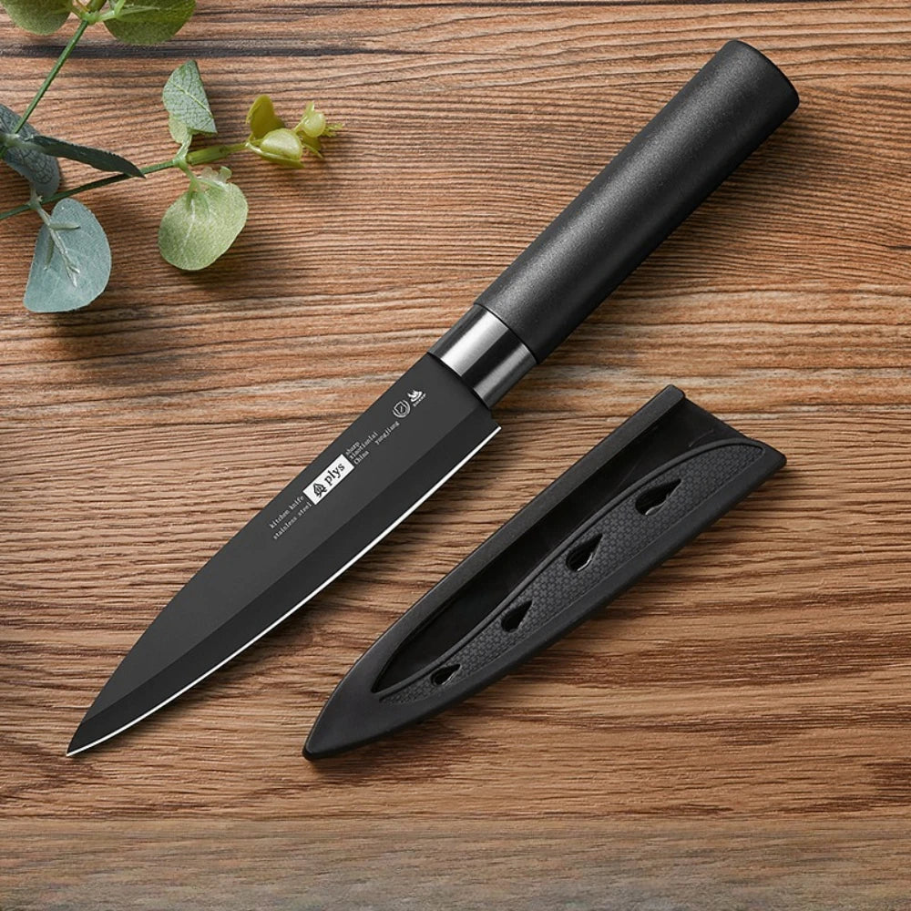 Juego de cuchillos de cocina con soporte para cuchillos, juego de cuchillos de acero negro de alta calidad, cuchillo de regalo, utensilios de cocina de acero inoxidable para el hogar, 6 uds.