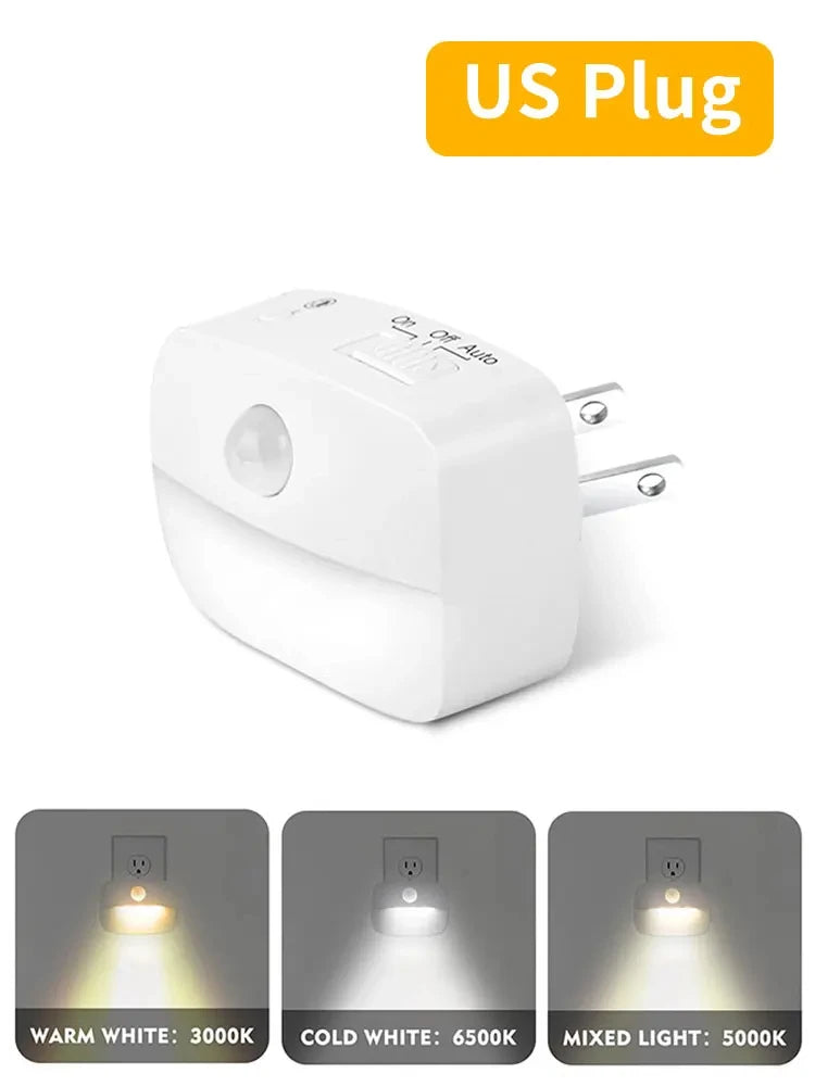 Luz LED nocturna con enchufe UE EE. UU., luz con Sensor de movimiento inteligente, lámpara de pared de 220V para el hogar, pasillo, escalera, cocina, dormitorio, lámpara de noche