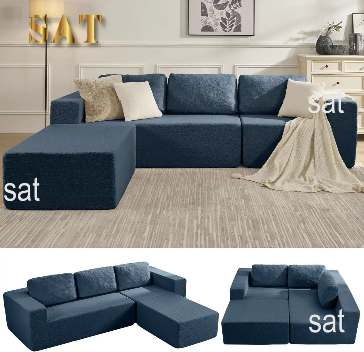 Sofá seccional reversible Cloud de 106" - Asiento profundo, modular en forma de L, tapizado en espuma, sin montaje, salón/dormitorio