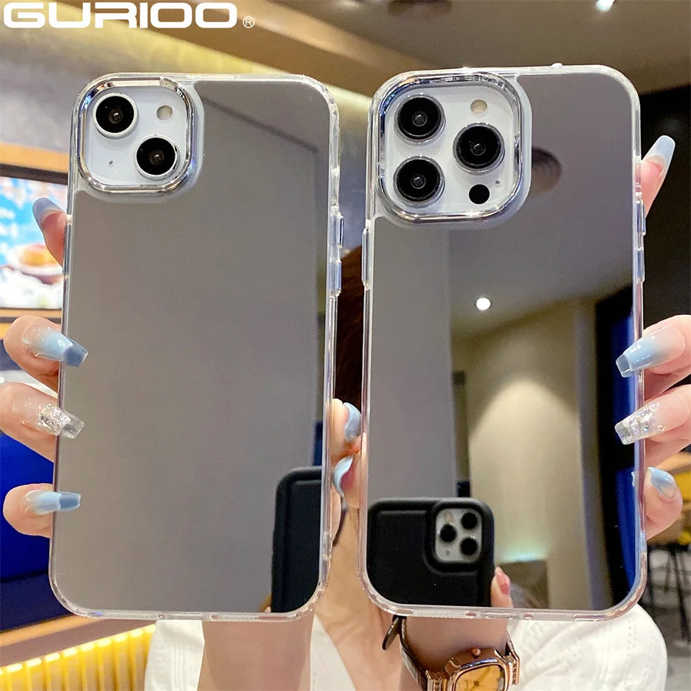 Funda de teléfono con espejo de maquillaje acrílico de lujo para iPhone 16 15 14 13 12 11 Pro Max Mini XS X XR 7 8 Plus SE cubierta chapada a prueba de golpes