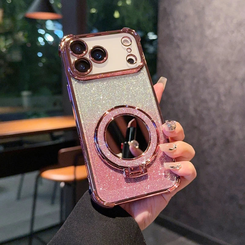 Funda Protectora para iPhone 17 Pro Max/17/Air con Espejo de Maquillaje, Diseño Degradado con Brillo, Resistente a Impactos en las Cuatro Esquinas, Material TPU