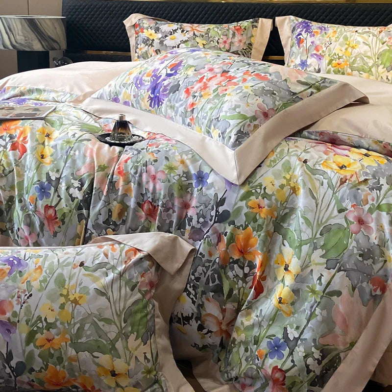 Juego de ropa de cama de lujo para Hotel, funda de edredón con bordado de Color sólido, Sábana plana/ajustada, fundas de almohada, tamaño Queen y King, 100% algodón