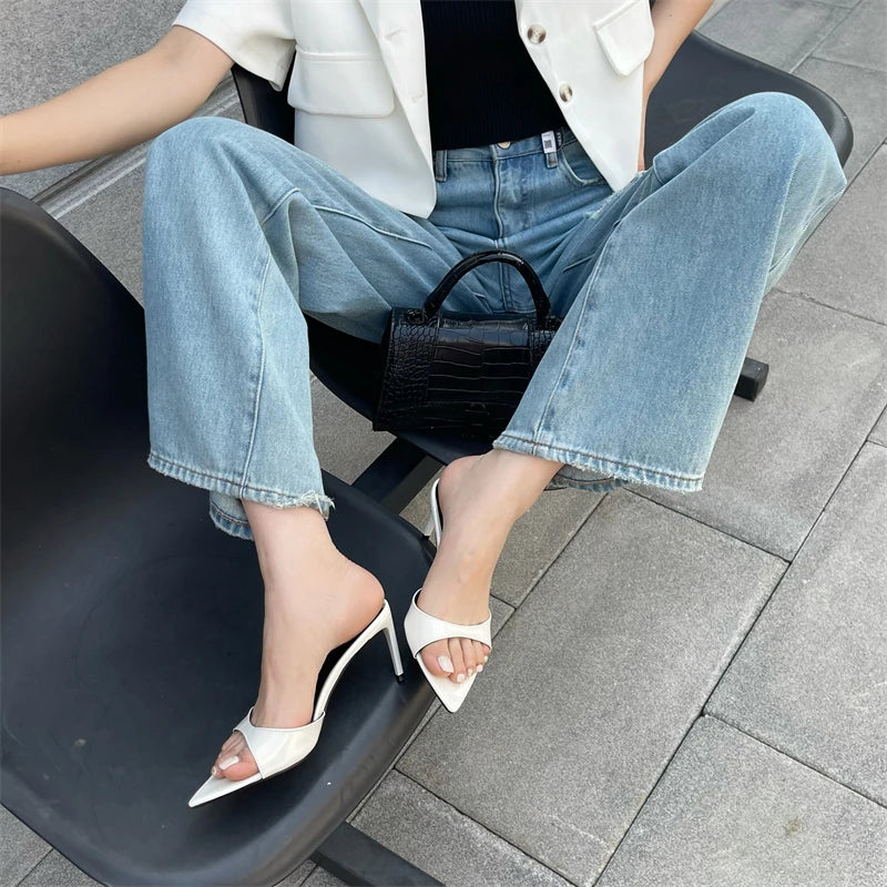 Eilyken, zapatillas sexis de tacón fino para Mujer, moda de verano, sandalias con punta estrecha, sandalias de fiesta para Stripper, zapatos de mula, Zapatillas para Mujer