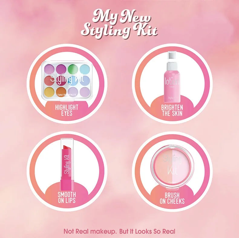 Set de Maquillaje de Juguete para Niñas: Manicura Falsa, Color de Labios, Sombra de Ojos, Cosméticos y Juguetes con Temática de Princesa (No se pueden lavar)