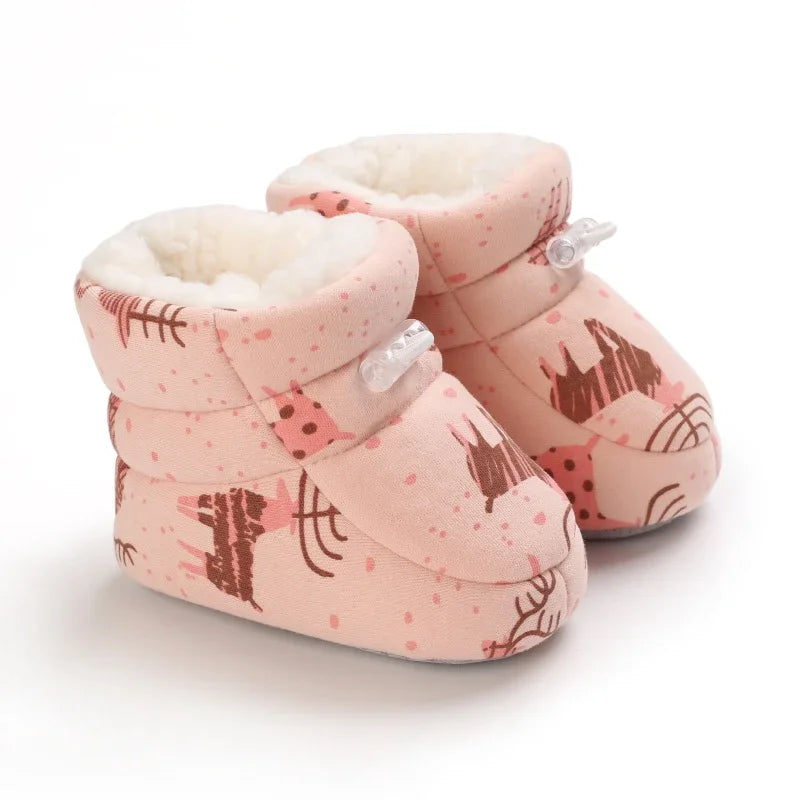 Botas de invierno para bebé, suela suave de dibujos animados, zapatos cálidos antideslizantes para niños pequeños, bonitos botines para caminar para niños y niñas