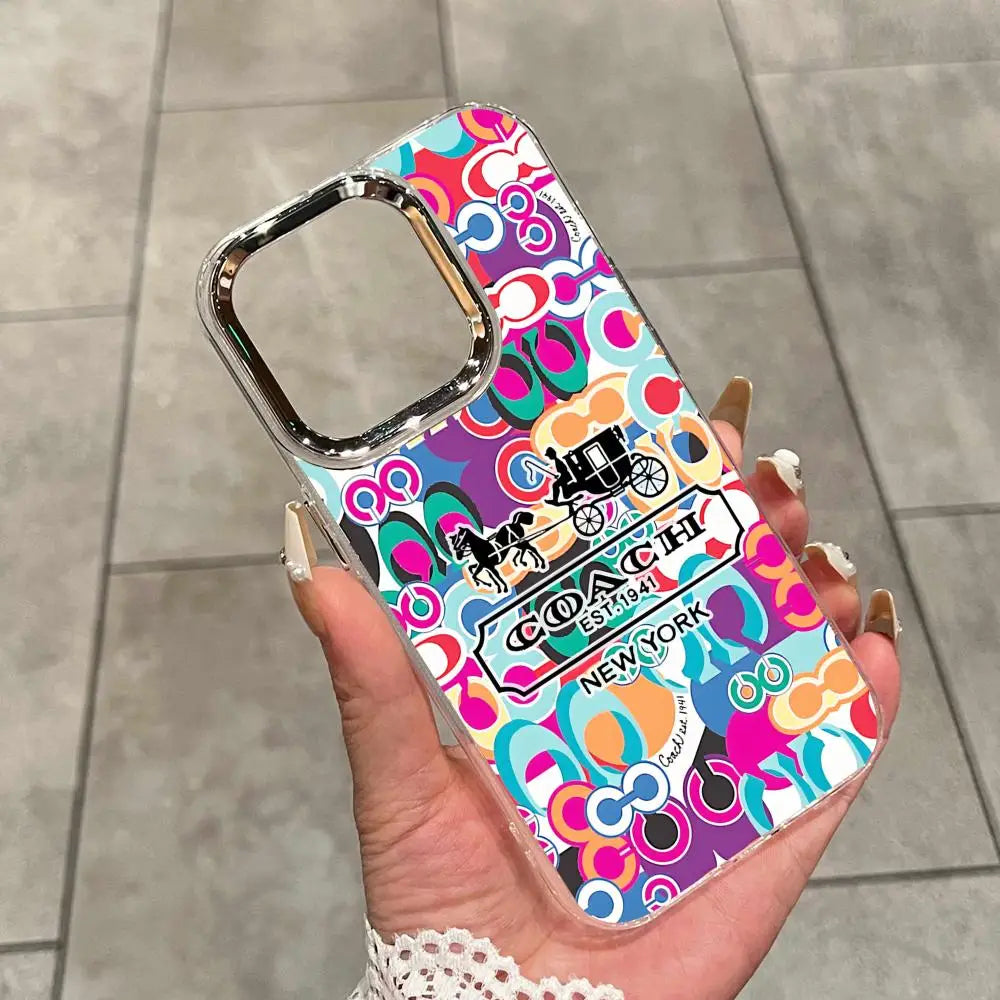 Funda C-Coach-s Cherries para iPhone 17 16 15 Pro MAX 14 13 12 16e 15Pro Plus, Carcasa Plateada 17Air, Fundas IMD