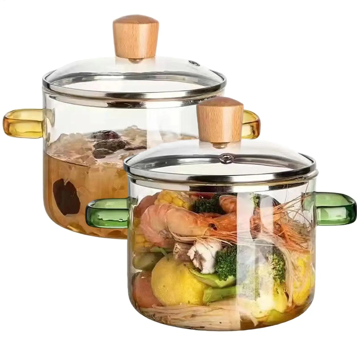 Olla de Vidrio de 1600 ml, Transparente, Resistente al Calor, Calentamiento Rápido, Olla de Vidrio para Cocinar, Olla para Estufa de Gas, Olla de Vidrio de Borosilicato Alto