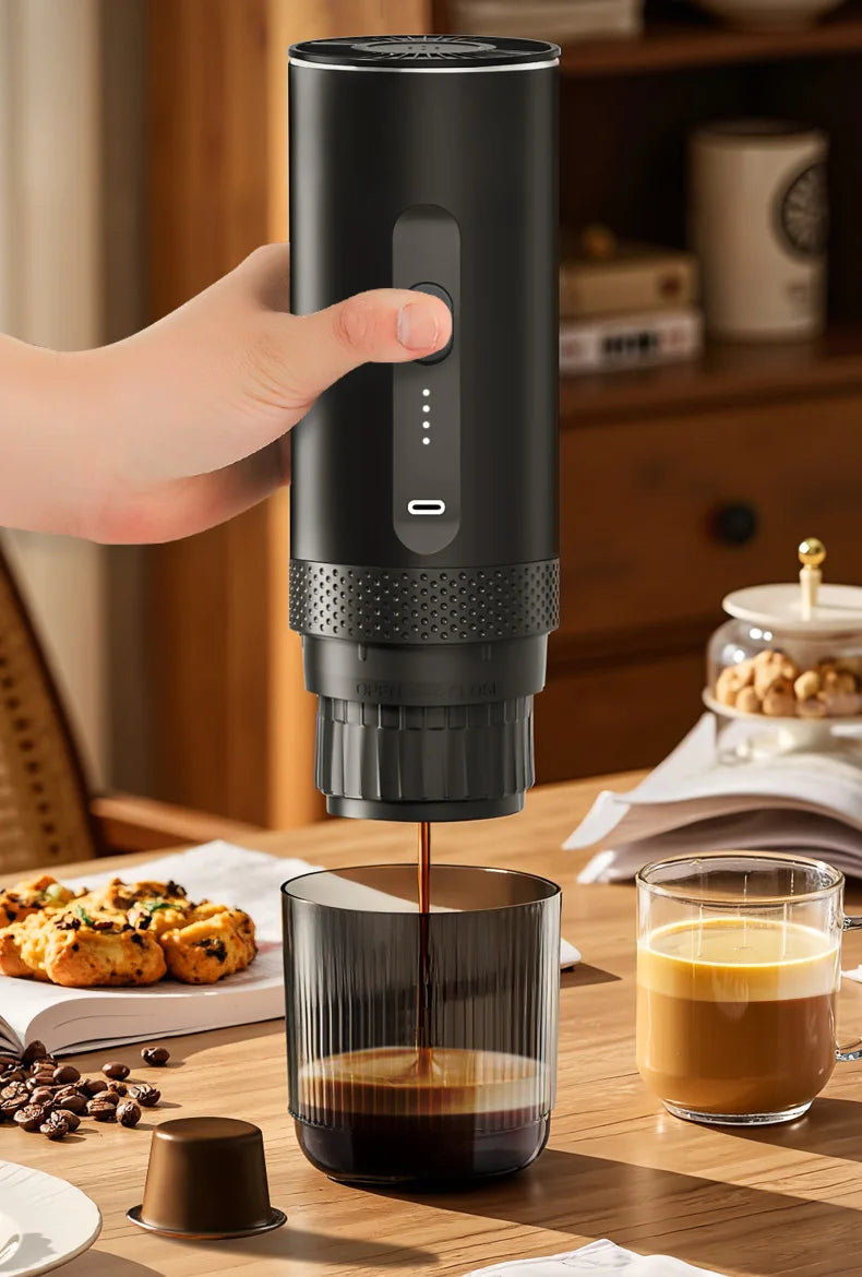Cafetera Espresso eléctrica inalámbrica 2 en 1 para coche y hogar, cafetera portátil para acampar, cafetera de viaje en polvo cápsula