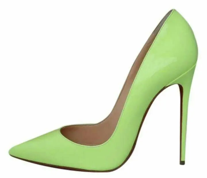 Zapatos de tacón alto sexis con punta estrecha de charol para mujer, tacones de aguja de talla grande, zapatos de tacón coloridos poco profundos y elegantes, zapatos de fiesta de diseñador de lujo