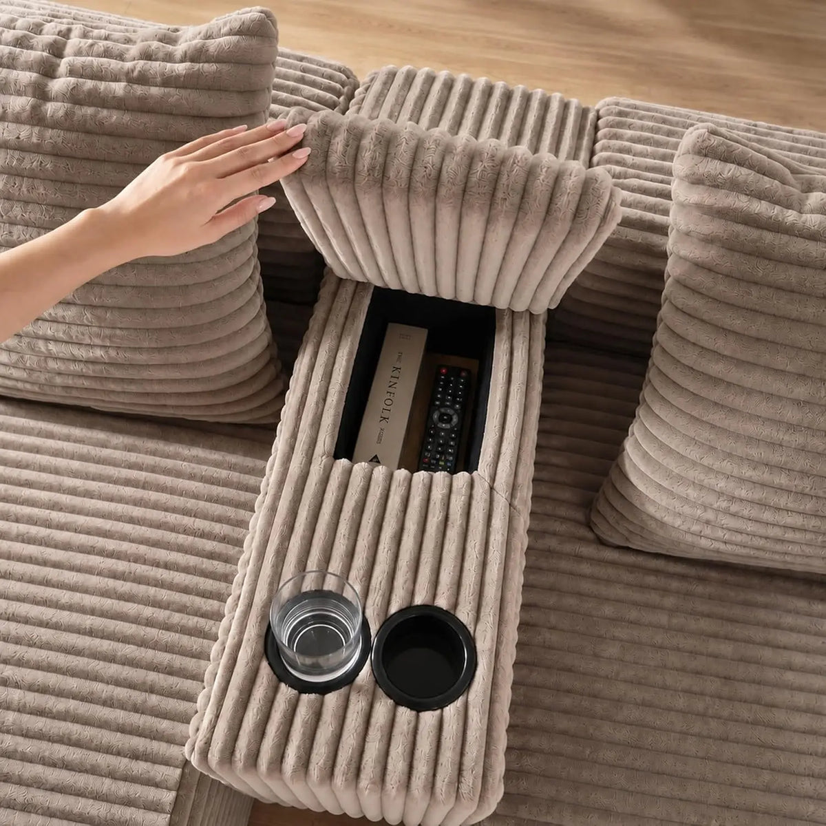 Sofá seccional modular en forma de U de 144 pulgadas, 6 plazas, de pana, color marrón café |   Tapicería de pana suave con espuma de alta densidad, personalizada