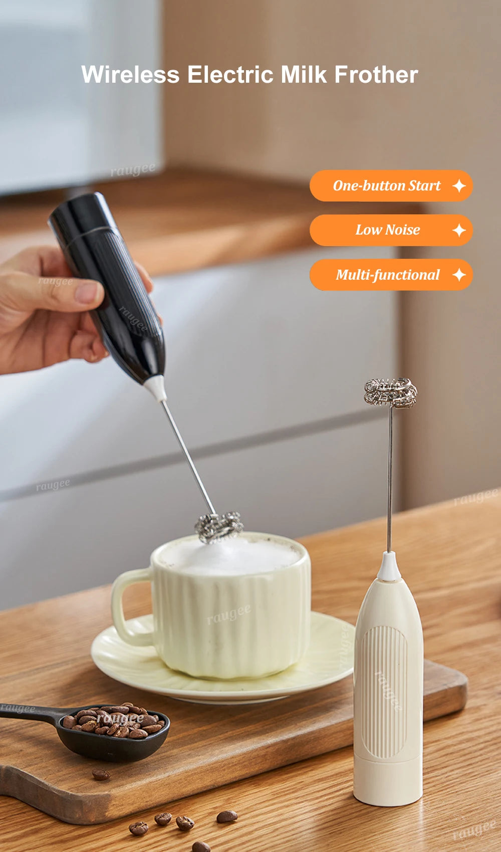 Espumador de Leche Eléctrico, Mini Batidor de Café, Mezclador Manual Inalámbrico para Cappuccino y Latte