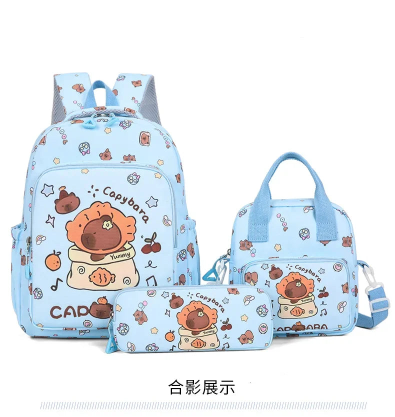 Mochila colorida Capybara 3 unids/set para mujer, mochilas escolares informales con bolsa de almuerzo, mochila para chica, niño, estudiante y adolescente