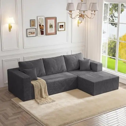 (Stock local en EE. UU.) Sofá modular en forma de L de 92.5 pulgadas con asientos profundos, chaise longue y convertible 4 en 1 de pana D