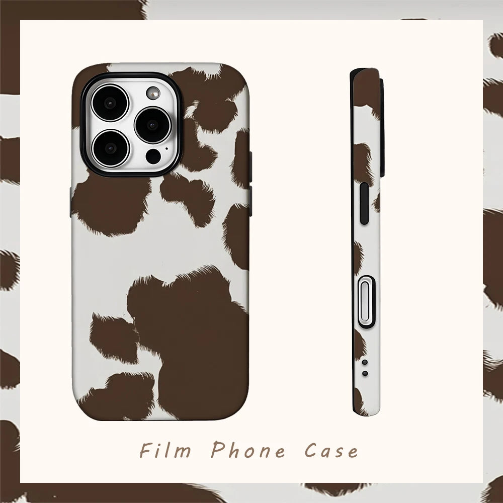 Funda de teléfono con patrón de vaca para IPhone 16 15 14 13 12 11 X XS XR XSMAX 7 8 Pro Max Plus contraportada de doble capa