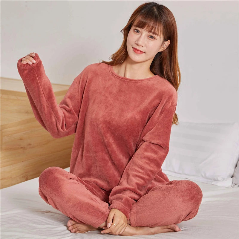 Pijamas de invierno para parejas, conjunto de pijamas suaves y cálidos de lana Coral, se puede usar en el exterior, pantalones holgados con cintura elástica, ropa de ocio para el hogar