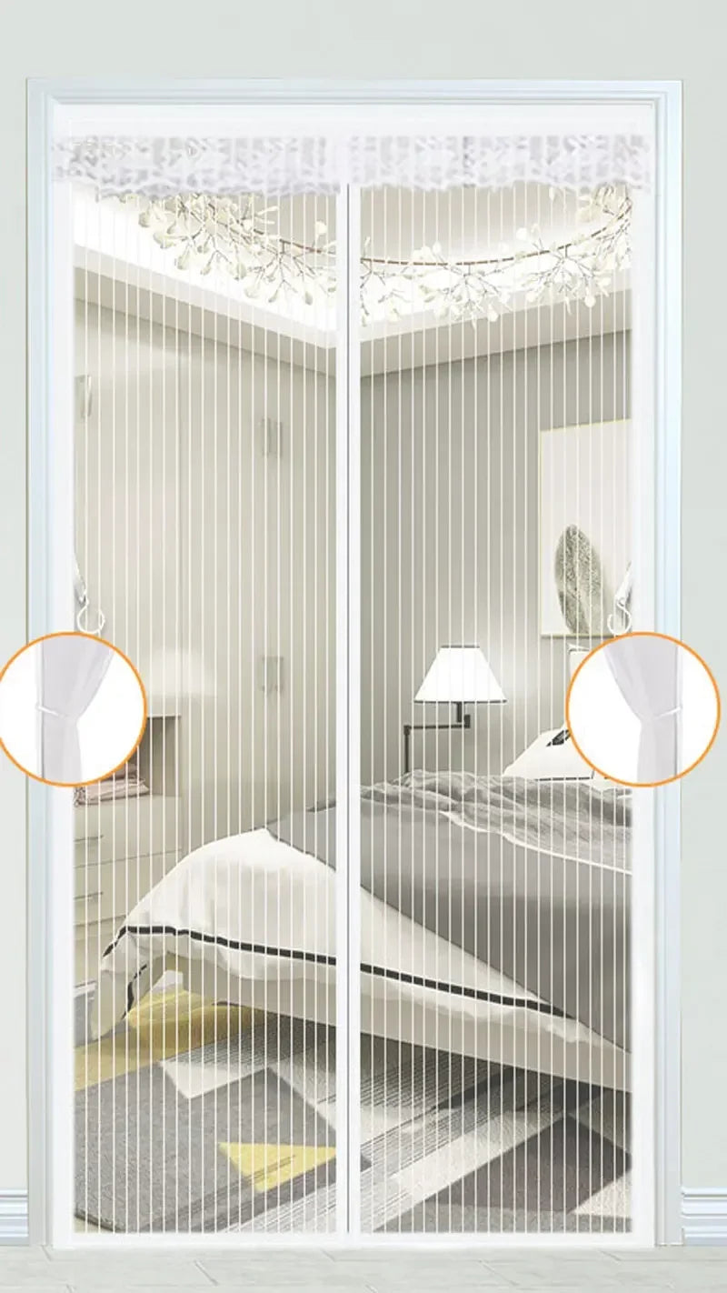 Cortina de malla para puerta con pantalla magnética de alta resistencia, mosquitera, partición manos libres, cortina de puerta a rayas silenciosa, ventilación para dormitorio