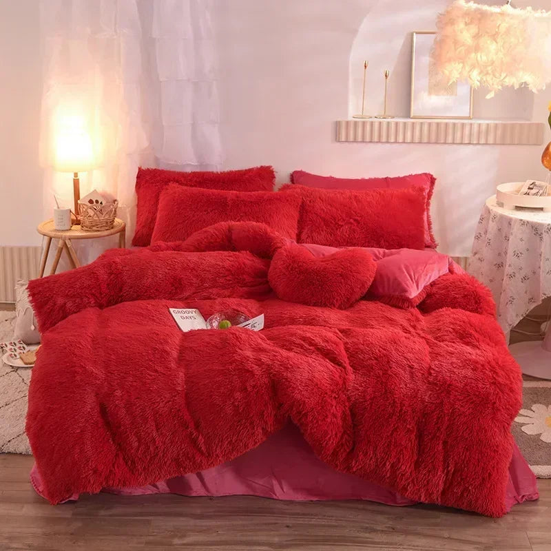 Juego de funda nórdica de felpa de lujo de 3/4 piezas: ropa de cama acogedora y suave, perfecta para el confort del dormitorio, ideal para habitaciones de invitados y dormitorio Aesth