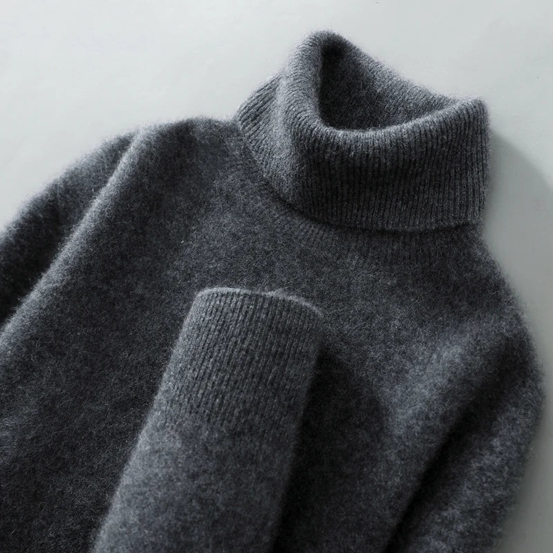 Suéter de cuello alto de lana 100% con jersey para hombre, otoño e invierno, cálido y de manga larga, superventas, nuevo suéter básico de punto
