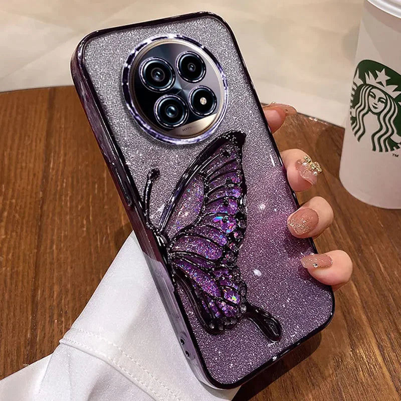 Realme 14 Pro funda de teléfono mariposa soporte Shell para OPPO Realme 14 13 Pro Plus 12 11 Plus Note 60 C75 C67 C65 4G 5G funda con purpurina