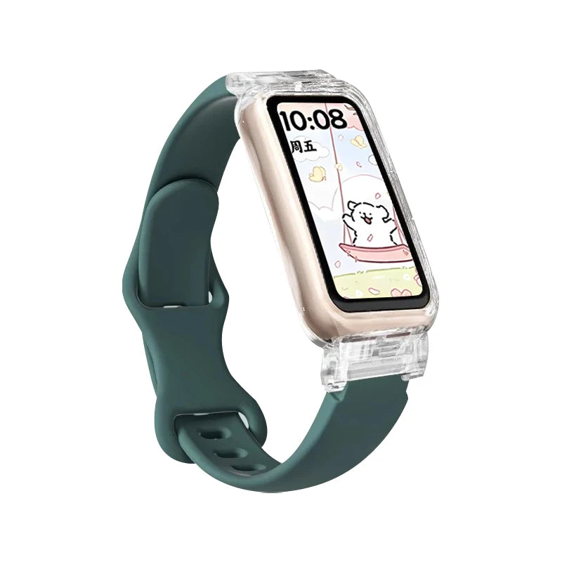 Funda transparente + correa para Huawei Band 10/9/8, accesorios, pulsera deportiva de silicona, correa para Huawei Band 10 9 NFC/8 NFC