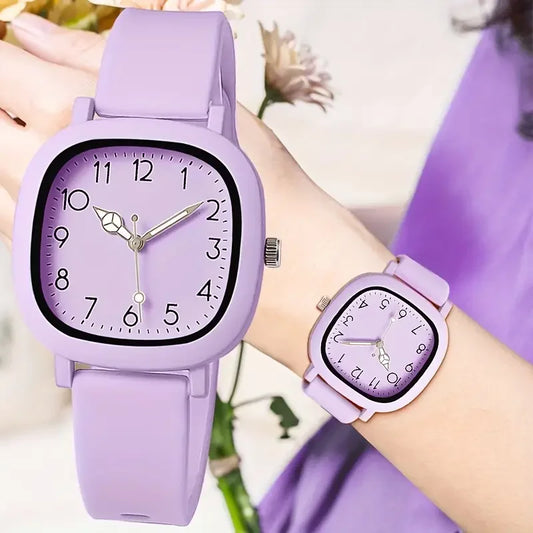 Relojes de Mujer con banda de silicona de Color caramelo a la moda, Reloj de pulsera de cuarzo con esfera cuadrada para Mujer, Reloj para niñas