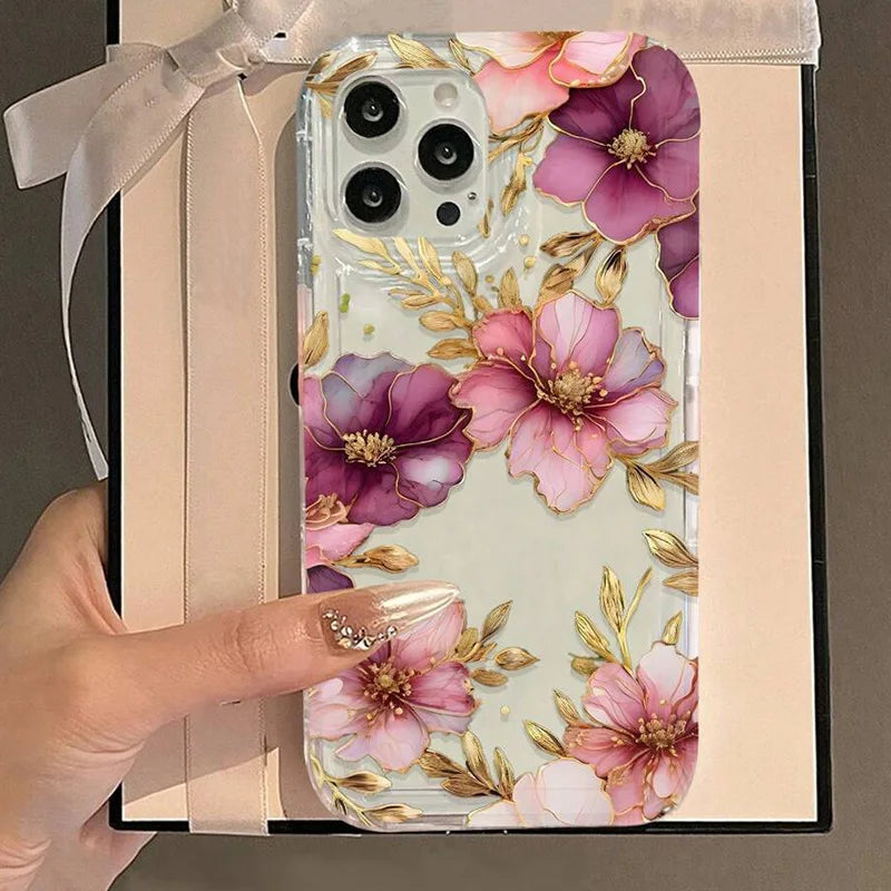 Funda de teléfono de goma suave con estampado Floral de hibisco para iPhone 17 Air 16 15 13 14 12 11 Pro Max 16E 7 8 14 15 16 Plus cubierta transparente