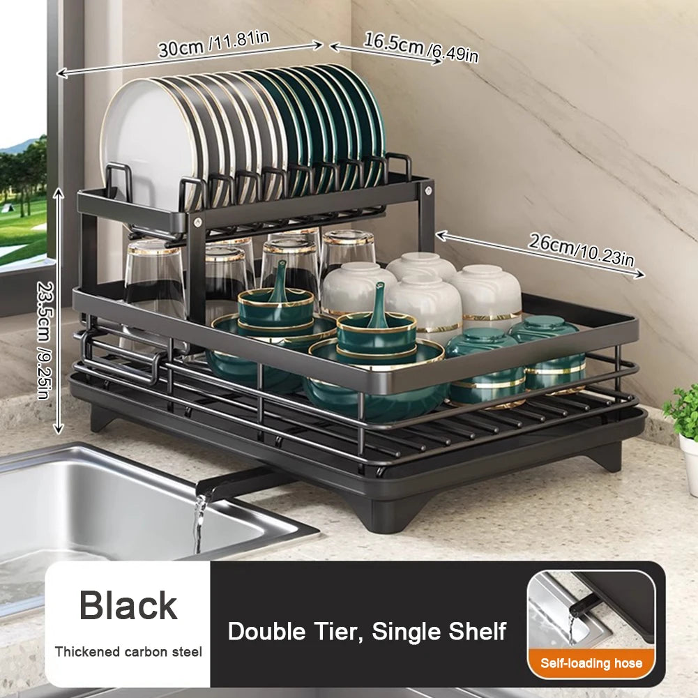 Escurridor de platos ajustable, estante de secado de platos, organizador de platos de cocina con escurridor sobre el fregadero, encimera, soporte de almacenamiento de cubiertos