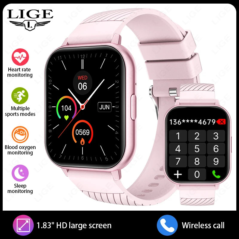 LIGE, nuevos relojes inteligentes con llamadas Bluetooth, reloj de pulsera para mujer, relojes deportivos para Fitness, reloj inteligente resistente al agua IP67 para iPhone, Android, iOS