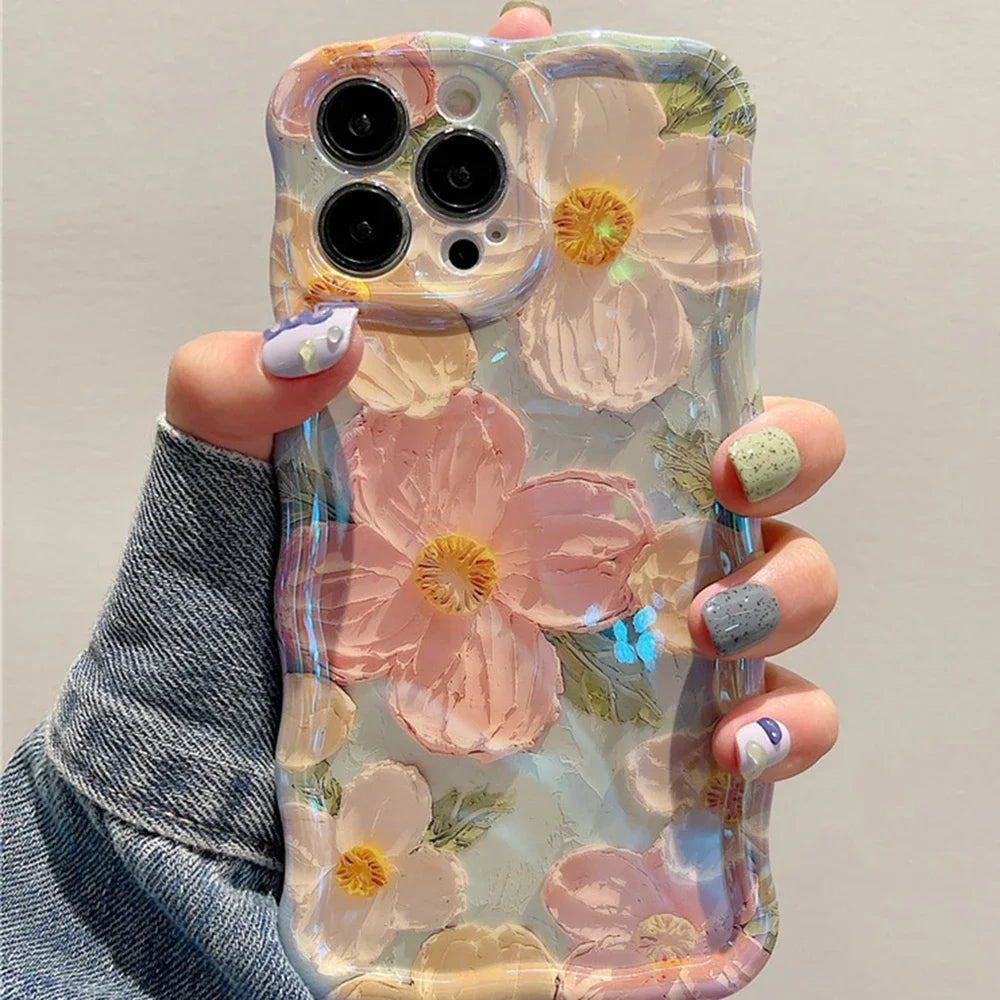 Funda de teléfono con pintura al óleo Retro para iPhone 13, 14, 15, 16 Pro Max 12, 11, funda de silicona a prueba de golpes con estampado de flores de lujo, decoración artística