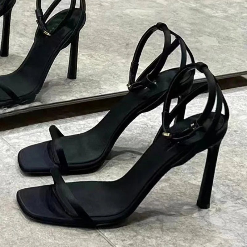 Sandalias Francesas de Tacón Alto para Mujer, Verano 2025, Elegantes, con Punta Abierta, para Banquete, Zapatos de Mujer