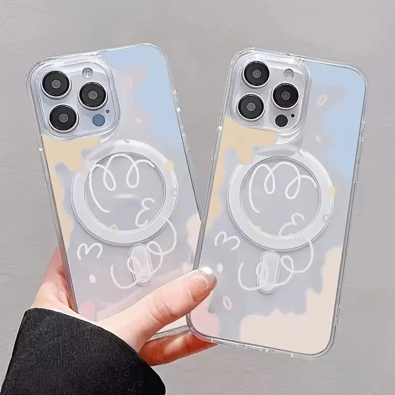Funda de teléfono con carga inalámbrica magnética, bloque de Color, nube, para IPhone 16, 15, 14, 13, 11, 12 PRO MAX X XS XR 7 8 Plus, funda transparente para niñas