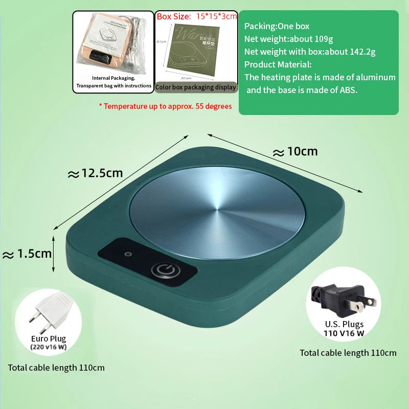 55 ℃   Posavasos Calefactor de Temperatura Constante, Calentamiento Uniforme, Compatible con Cualquier Forma de Taza, Inicio con un Clic, Apto para Café, Leche, Té, Enchufe Estadounidense