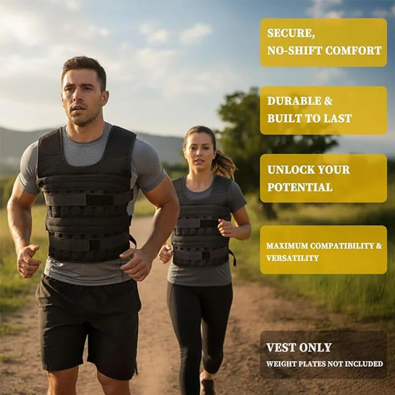 Chaleco con Peso Ajustable de 20 kg, Bolsa Vacía para Fitness y Correr, para Hombres y Mujeres, Ropa Negra de Entrenamiento Físico para Boxeo