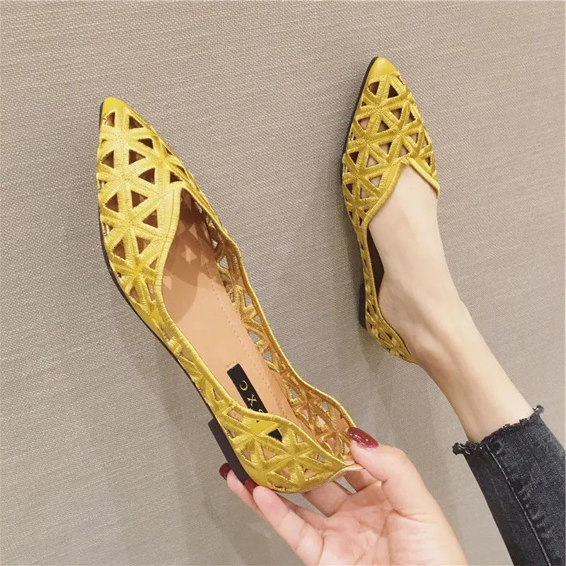 Zapatos planos de mujer 2026 de verano con punta hueca, estilo Joker, para ocio y uso diario, elegantes, transpirables, con orificios