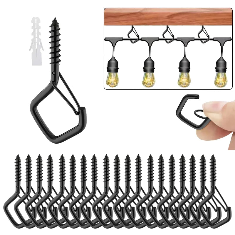 Q-ganchos de suspensión para exteriores, ganchos de tornillo para cadena de luces al aire libre, ganchos de tornillo con hebilla de seguridad, para plantas colgantes, 10/20 piezas