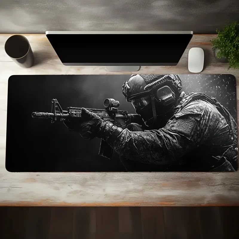 Alfombrilla de Ratón Grande con Diseño Táctico de Soldado, Antideslizante, XXL, Accesorios para Juegos, Bordes Cosidos, para el Hogar y para Jugar, para Jugadores de FPS
