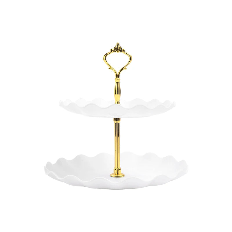 Soporte Redondo de Doble Capa para Pasteles y Dulces, Plato de Frutas para Bodas y Fiestas, Bandeja Decorativa para el Hogar, Exquisito