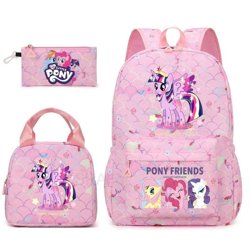 Juego de 3 mochilas My Little Pony para niños, mochila escolar para niñas, mochila escolar para adolescentes, mochila arcoíris para mujeres