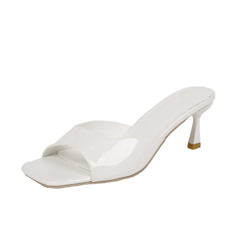 Sandalias de tacón alto para mujer, novedad de verano, moda con punta cuadrada y punta abierta, Sandalias de tacón alto negras cómodas e informales elegantes