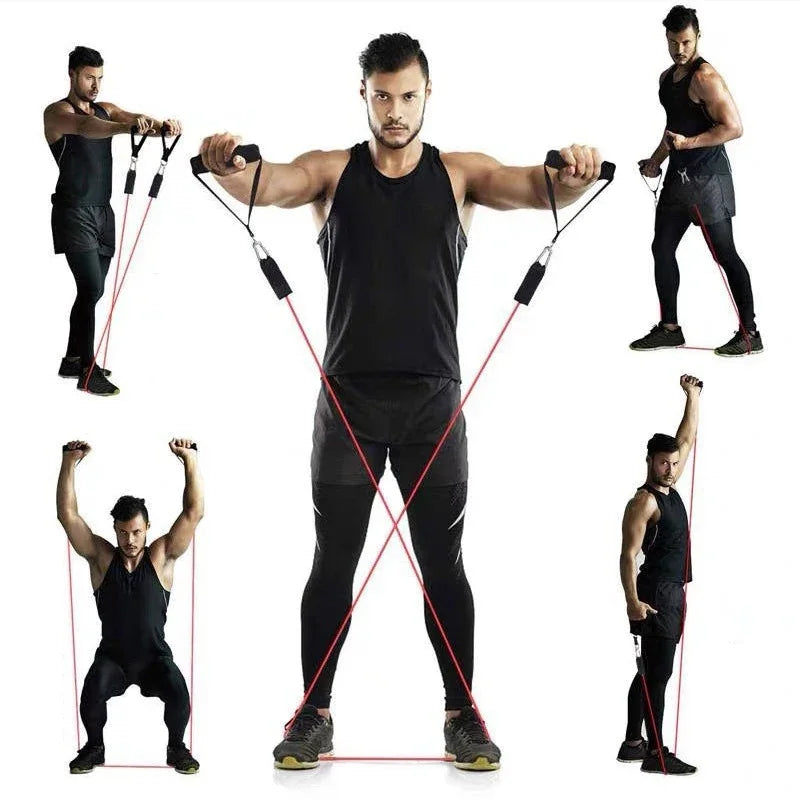 Set de Bandas de Resistencia TPE (11 piezas) con Cuerda de Tracción, Bandas Elásticas de Entrenamiento, Anclaje para Puerta, Asas, Bolsa de Transporte y Correas para Piernas y Tobillos