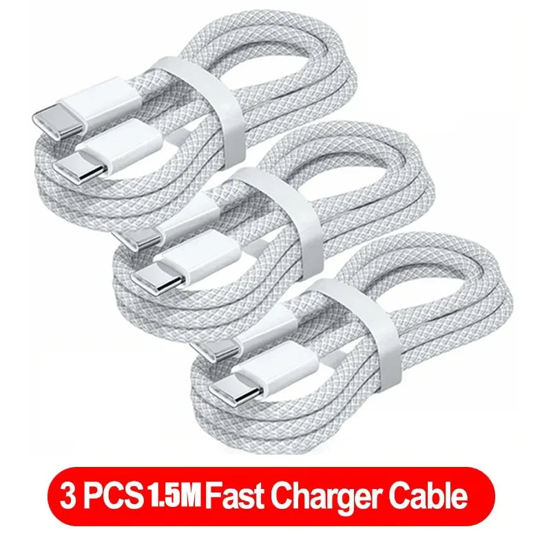 1-3 unidades de cable de carga rápida USB-C a USB-C PD de 120W para iPhone 17 Pro Max 16 15 Plus 14 13 12 11 X XS, carga rápida tipo C, 1M 2M