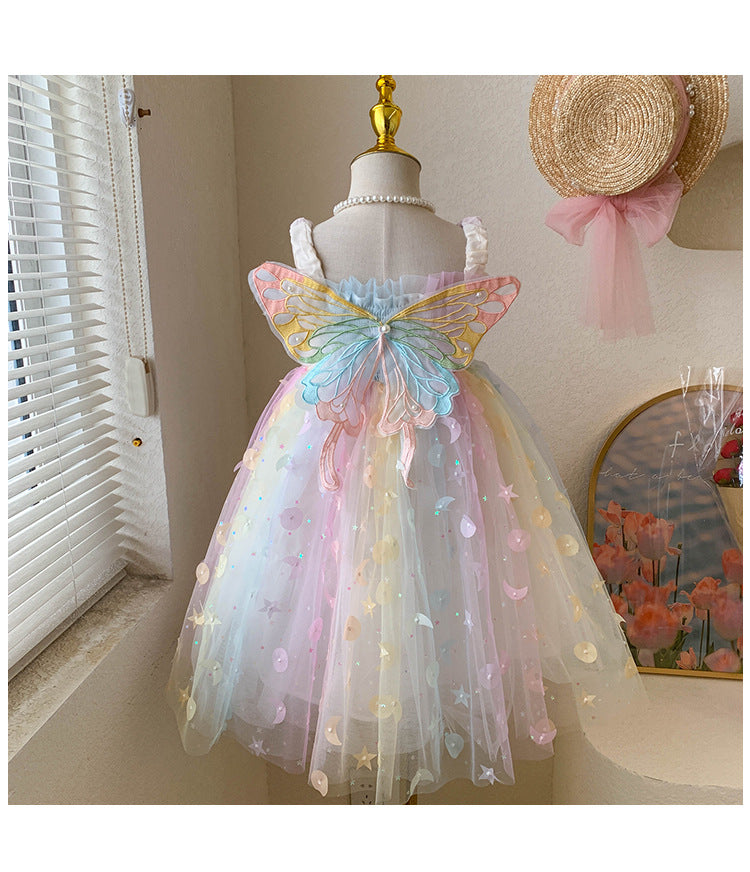 Camiseta sin mangas para niña, vestido de princesa para bebé, elfo de ensueño, mariposa arcoíris, novedad de verano