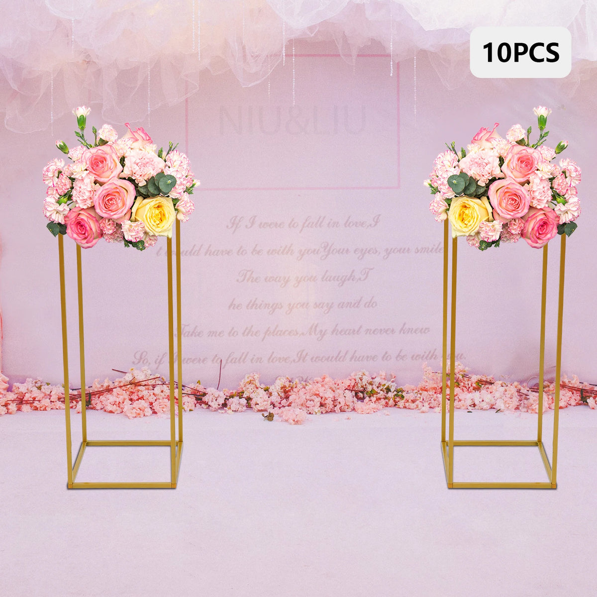 Juego de soporte de flores para boda, estante de columna de Metal dorado de 23,62 "H, decoración de utilería para fiesta de boda, soporte de exhibición de globos, Pilar de florero, 10 Uds.