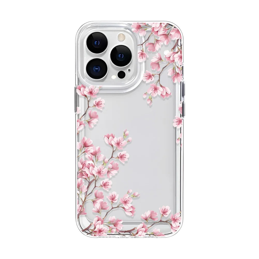 Funda de teléfono transparente con flores para niñas, fundas duras a prueba de golpes para iPhone 16 15 14 13 12 11 Pro Max 16 Plus